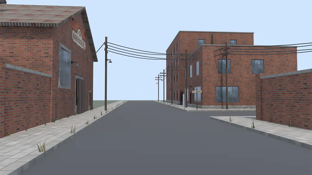 An early blockout of a brick street