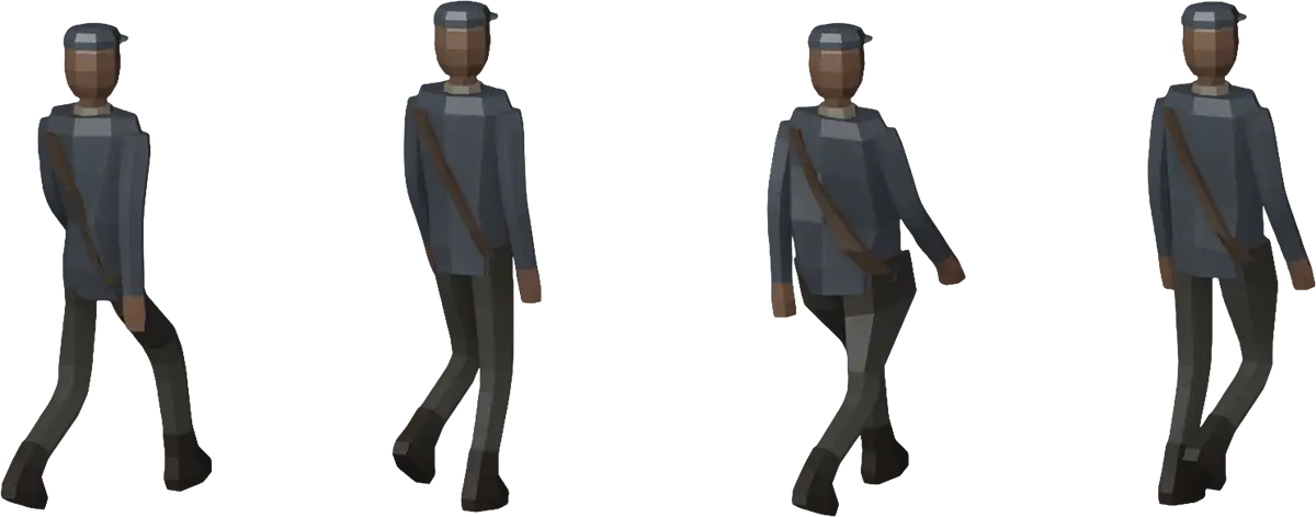 Four frames of the character's walk cycle